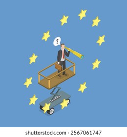 3D Isometric Flat Vector Illustration of EU Politician, European Union Economy Forecast