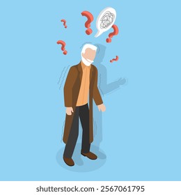 3D Isometric Flat Vector Illustration of Senior Disease, Elderly Man With Parkinson Tremors