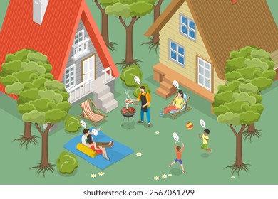 3D Isometric Flat Vector Illustration of Recreation Outdoors, Luxury Comfortable Relaxation