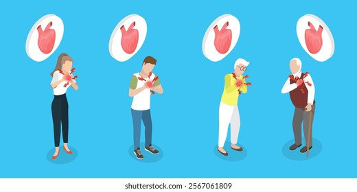 3D Isometric Flat Vector Illustration of Heart Attack, Cardiac Failure