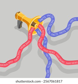 3D Isometric Flat Vector Illustration of Fake News, Myths vs Facts