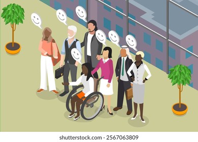 3D Isometric Flat Vector Illustration of Diverse Coworkers , Joyful Employees Working Together