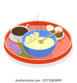 3D Isometric Flat Vector Illustration of Delightful Breakfast, Cozy Morning Ritual. Item 2