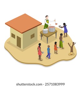 3D Isometric Flat Vector Illustration of Hunger Starvation, Malnutrition, Resource Outreach. Item 1