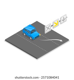 3D Isometric Flat Vector Illustration of Reversible Lane, Driving Rules and Tips. Item 3