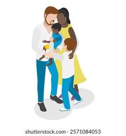 3D Isometric Flat Vector Illustration of Family Hug , Love and Trust between Generations. Item 3