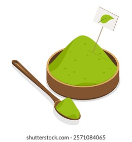 3D Isometric Flat Vector Illustration of Organic Japanese Food, Different Tasty Matcha Meals. Item 6