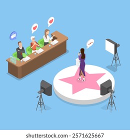 3D Isometric Flat Vector Illustration of Talent Search, Acting Skills Demonstration