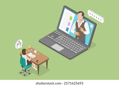 3D Isometric Flat Vector Illustration of Education For Disabled People, Online Teaching And Communication Technologies