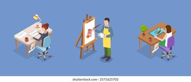 3D Isometric Flat Vector Illustration of Creativity Development , Gain Knowledge and Skills