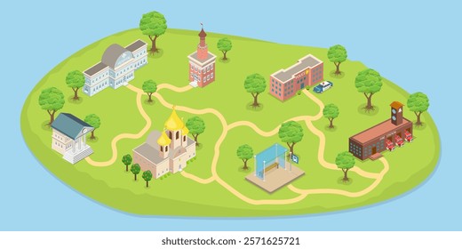 3D Isometric Flat Vector Illustration of City Administrative Buildings, Public Institutions