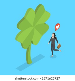 3D Isometric Flat Vector Illustration of Luck and Success, Clover Leaf, Fortunate Sign