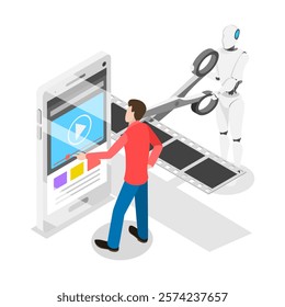 3D Isometric Flat Vector Illustration of Artificial Intelligence Assistant, Technologies for Enhanced Efficiency and Innovation. Item 1