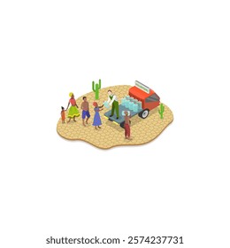 3D Isometric Flat Vector Illustration of Hunger Starvation, Malnutrition, Resource Outreach. Item 2