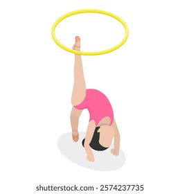 3D Isometric Flat Vector Illustration of Gymnastics Kids, Making Sport Exercises. Item 1