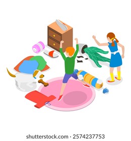 3D Isometric Flat Vector Illustration of Hyperactive Children , ADHD Signs and Symptoms. Item 1