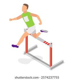 3D Isometric Flat Vector Illustration of Running With Barrier , An Intense Workout Challenge. Item 4