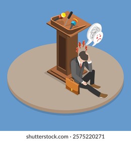 3D Isometric Flat Vector Illustration of Frightening To Give Speech , Fear of Public Speaking or Glossphobia