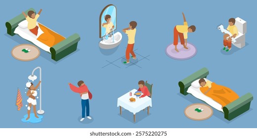 3D Isometric Flat Vector Illustration of Kids Daily Routine, Every Day Scenes