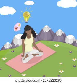 3D Isometric Flat Vector Illustration of Achieving Balance And Harmony In Mind And Body, Spiritual Practice