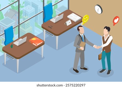 3D Isometric Flat Vector Illustration of Job Offer, A Person Obtaining Employment