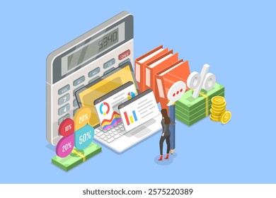 3D Isometric Flat Vector Illustration of Estimation And Financial Planning, Profitability Analysis, Financial Stability