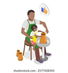 3D Isometric Flat Vector Illustration of Playing With Dad, Fatherhood, Daddy Super Hero. Item 3