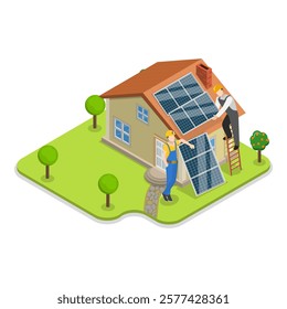 3D Isometric Flat Vector Illustration of Going Solar , Solar Energy Process from Beginning to End. Item 3