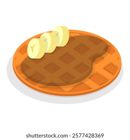 3D Isometric Flat Vector Illustration of Homemade Pastry, Assorted Belgian Waffles with Fresh Berries, Cream, and Icecream. Item 12