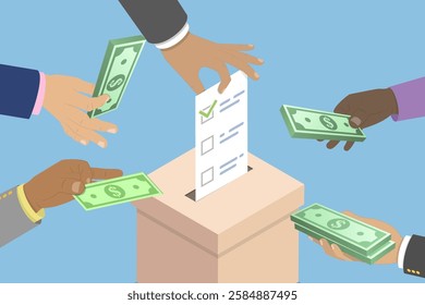 3D Isometric Flat Vector Illustration of Bribe And Corruption, Corporate Interests Purchasing Election Votes