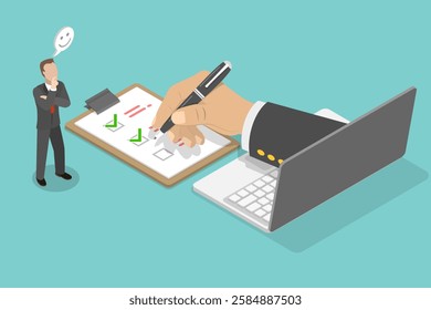 3D Isometric Flat Vector Illustration of Survey Form, Online Application
