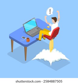 3D Isometric Flat Vector Illustration of Career Development, Towards Goals Through Motivation
