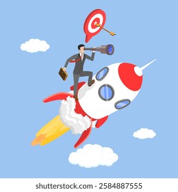 3D Isometric Flat Vector Illustration of New Business Strategy, Goal Achievement