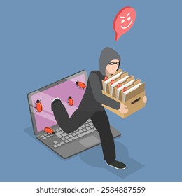 3D Isometric Flat Vector Illustration of Online Spyware Attack, Cyber Security