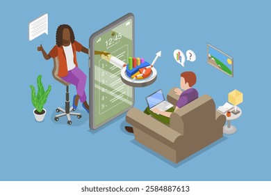 3D Isometric Flat Vector Illustration of Online Coaching, Life or Professional Coach