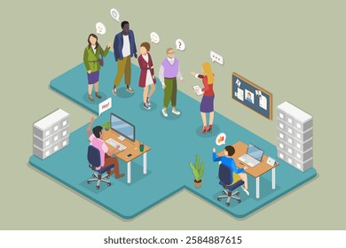 3D Isometric Flat Vector Illustration of New Members of a Team , Company Onboarding Process