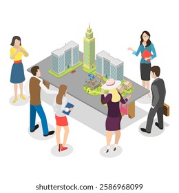 3D Isometric Flat Vector Illustration of Builders And Architects , Construction Business. Item 2