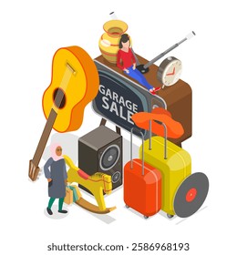 3D Isometric Flat Vector Illustration of Garage Sale, Flea Market, Bazaar. Item 1