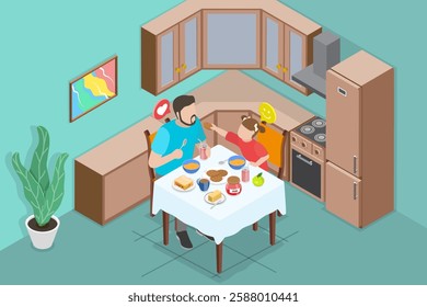 3D Isometric Flat Vector Illustration of Happy Fathers Day, Family Leisure Time