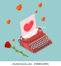 3D Isometric Flat Vector Illustration of Valentines Day Card, Cute Vintage Device