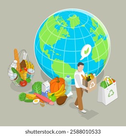 3D Isometric Flat Vector Illustration of Eco Friendly Shopping, Promoting Environmental Sustainability