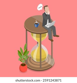 3D Isometric Flat Vector Illustration of Wasting Time, Time Management and Procrastination