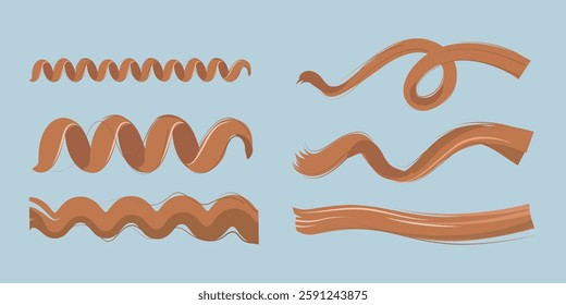 3D Isometric Flat Vector Illustration of Hair Curl Types, Straight, Waves and Curly