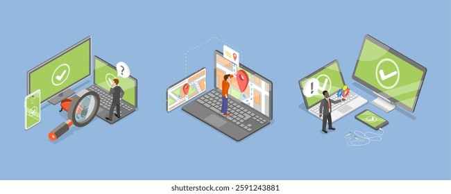 3D Isometric Flat Vector Illustration of App Development, Multi-Platform Framework