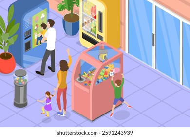 3D Isometric Flat Vector Illustration of Vending Machine, Food Selling Equipment