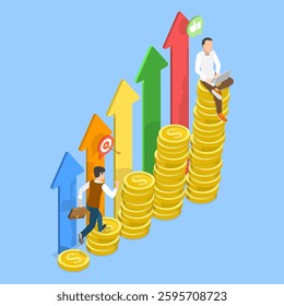 3D Isometric Flat Vector Illustration of Profit Income Chart Increase, Financial Success and Growth