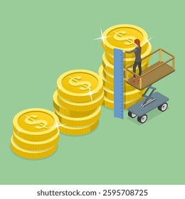 3D Isometric Flat Vector Illustration of Evaluation of Financial Data, ROI Benchmark And Financial Goal For Investors