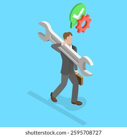 3D Isometric Flat Vector Illustration of Problem Fixing, Technical Service