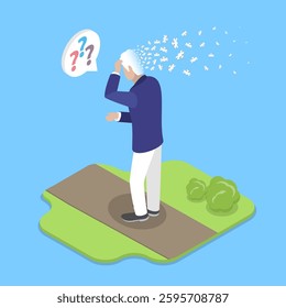 3D Isometric Flat Vector Illustration of Memory Loss, Alzheimer disease
