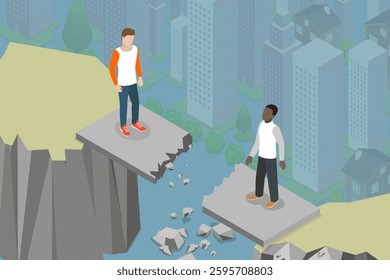 3D Isometric Flat Vector Illustration of Society Crisis, Communication Gap